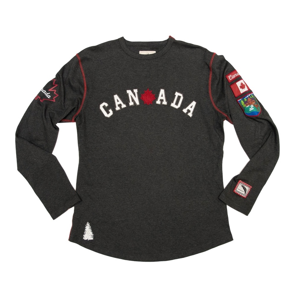 Canada Themed Kids Long Sleeve Shirt - Gray